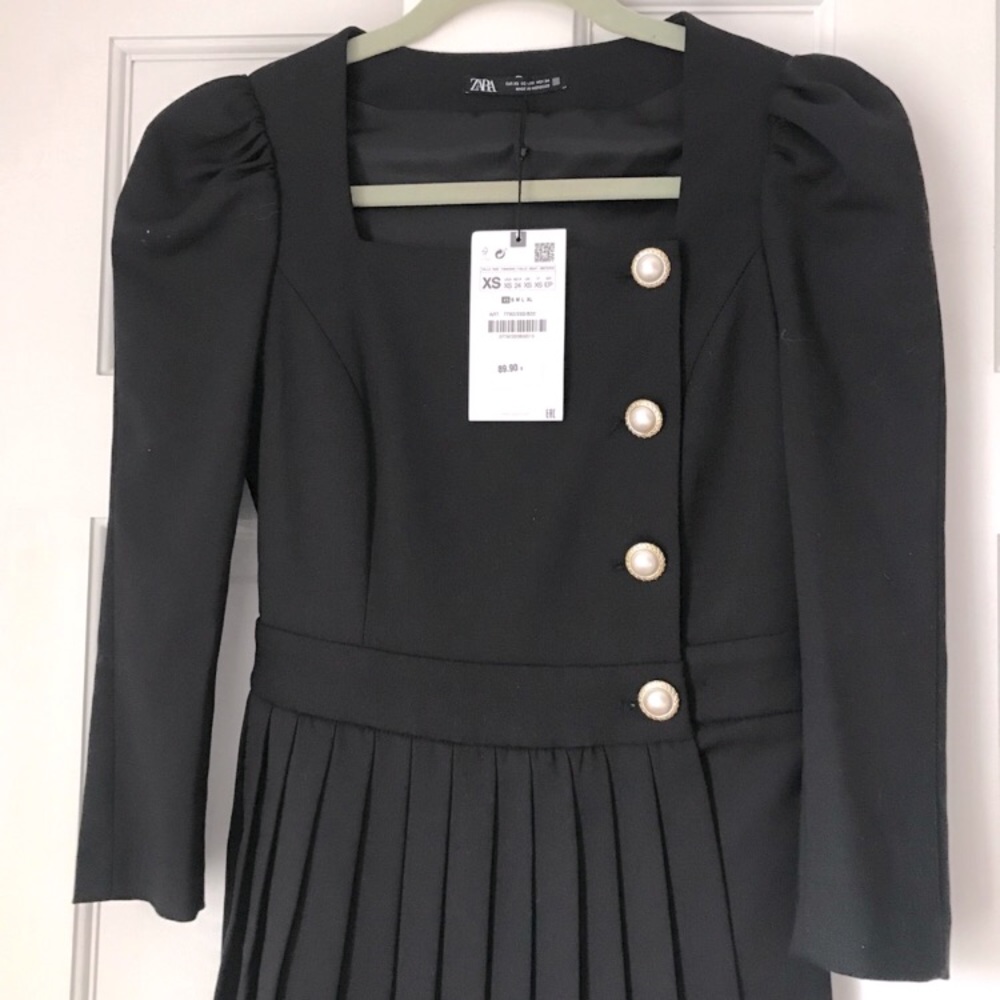 Zara box pleated blazer dress black